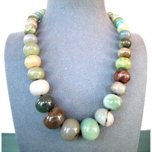 Chunky Multicolor Stone Beaded Necklace With Silver Toggle Clasp 16 Inches
